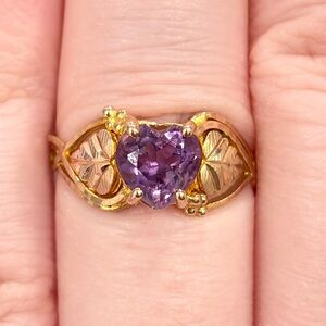 Vintage 10K Black Hills Gold Amethyst Heart Ring, Size 6.5 Solitaire, Coleman Co